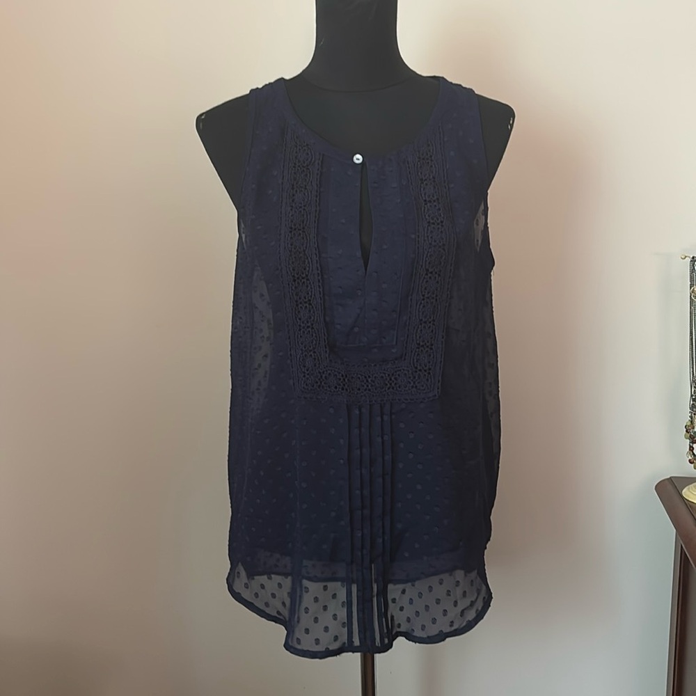 Daniel Rainn Top blouse sheer Small Blue Lace